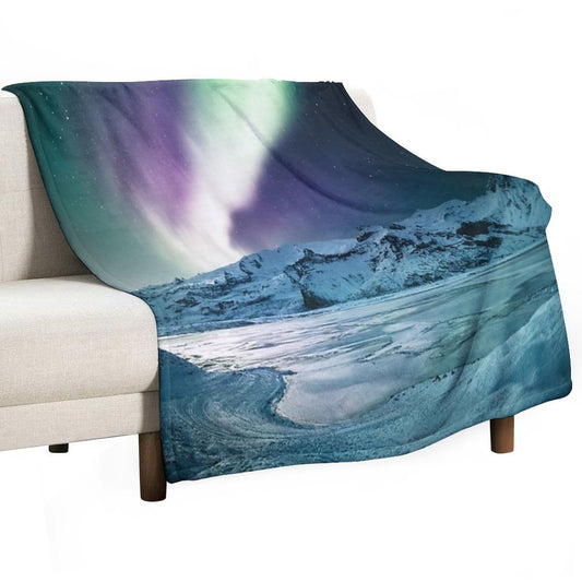 Aurora Borealis on Jokulsarlon - Iceland Throw Blanket