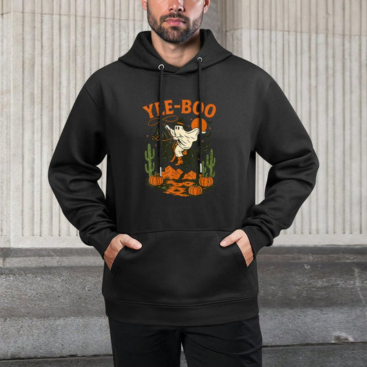 Yee Boo Ghost Riding Horse Halloween Pumpkin Moon Western Easy Care Hoodie