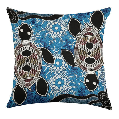 Authentic Aboriginal Art  - Sea Turtles Linen Throw Pillow Cover
