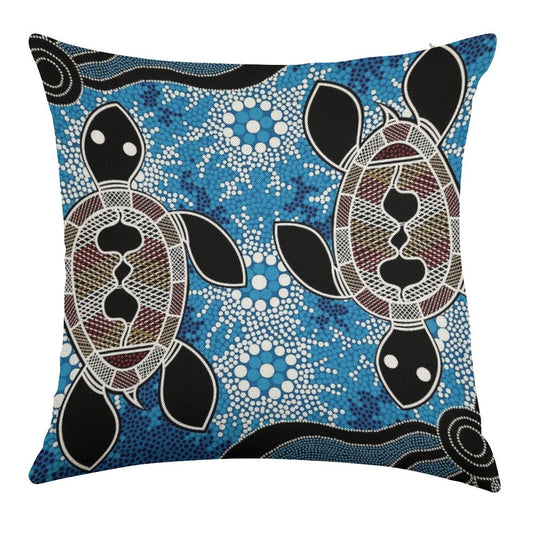 Authentic Aboriginal Art  - Sea Turtles Linen Throw Pillow Cover