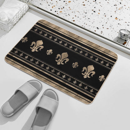 Fleur-de-lis Luxury Ornament - Black And Gold Bath Mat