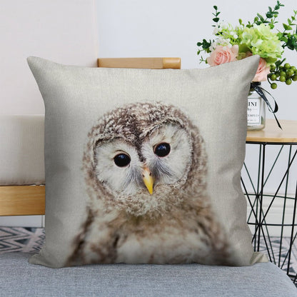 Baby Owl - Colorful Linen Throw Pillow Cover