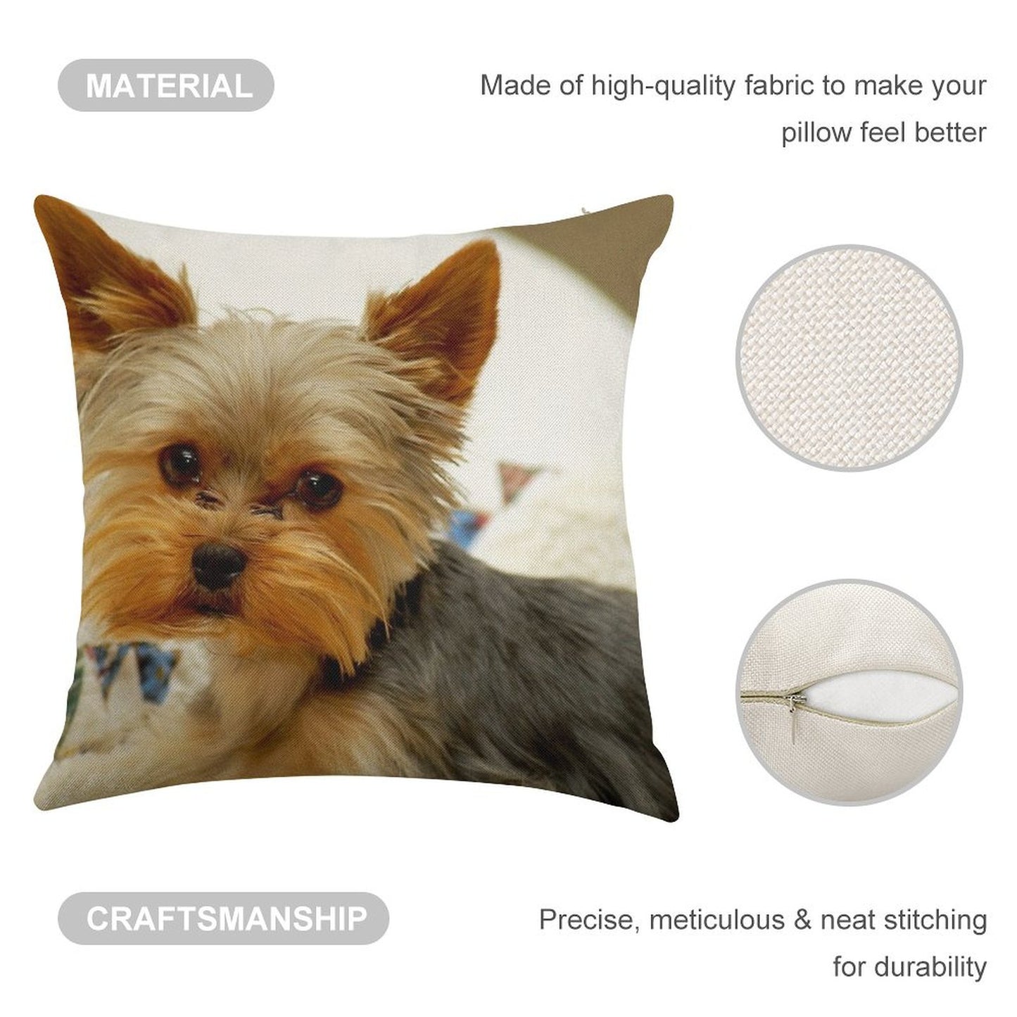 Yorkshire Terrier & Quilt Linen Throw Pillow Cover