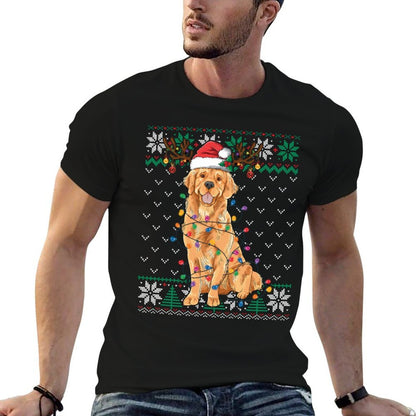 Golden Retriever Christmas Ugly Sweater Funny Dog Lover Xmas Sweatshirt  Cotton T-Shirt