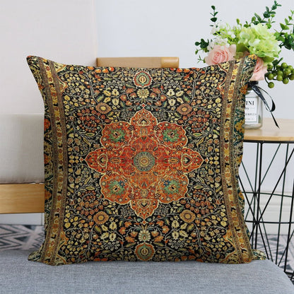 Antique Persian Mohtashem Kashan Rug Print Linen Throw Pillow Cover
