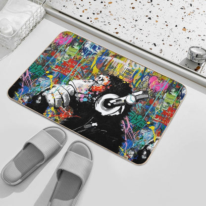 Monkey Thinker - Banksy Urban Contemporary Colorful Street Art -  DJ Chimp Bath Mat