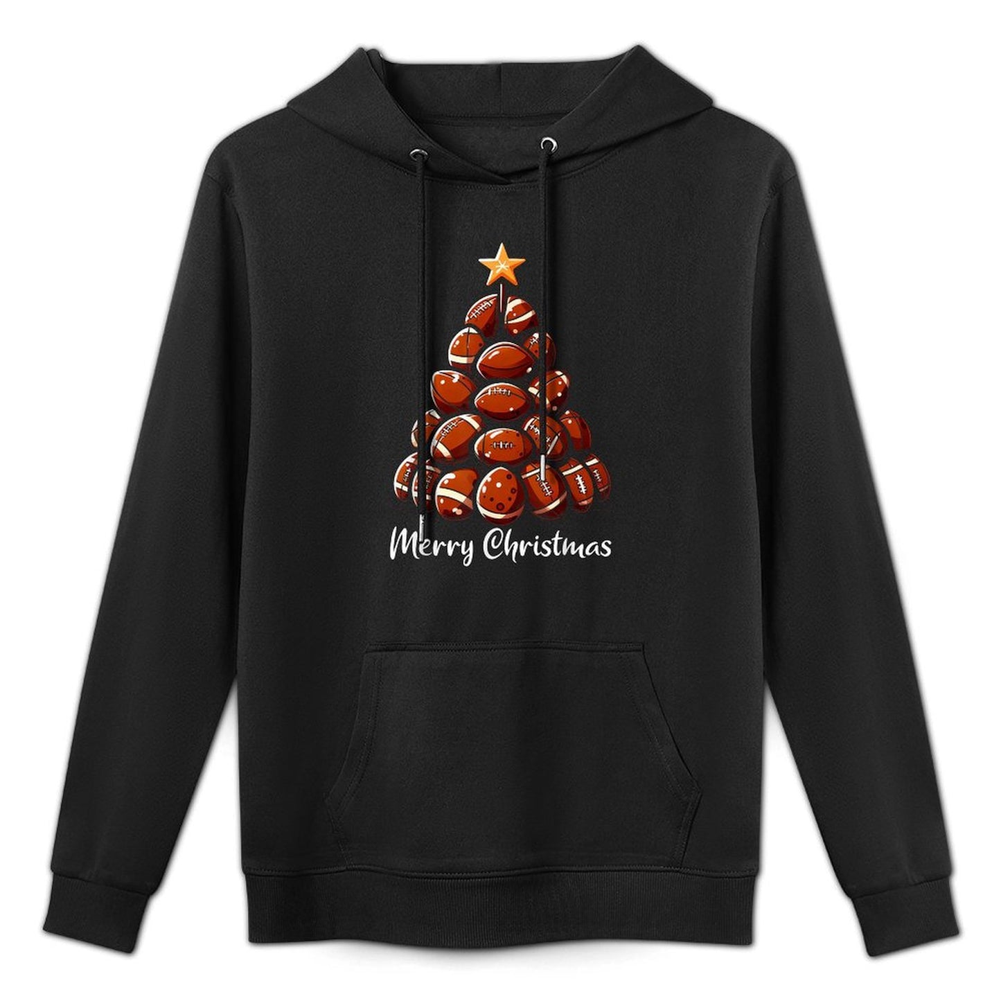 Football Christmas Tree Lights Funny Football Player Xmas Medium-Weight Fabric Hoodie