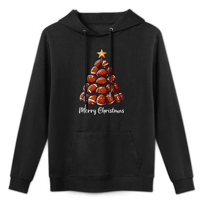 Football Christmas Tree Lights Funny Football Player Xmas Medium-Weight Fabric Hoodie