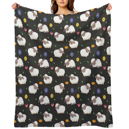 Sheeps And Flowers in Cartoon Style Throw Blanket