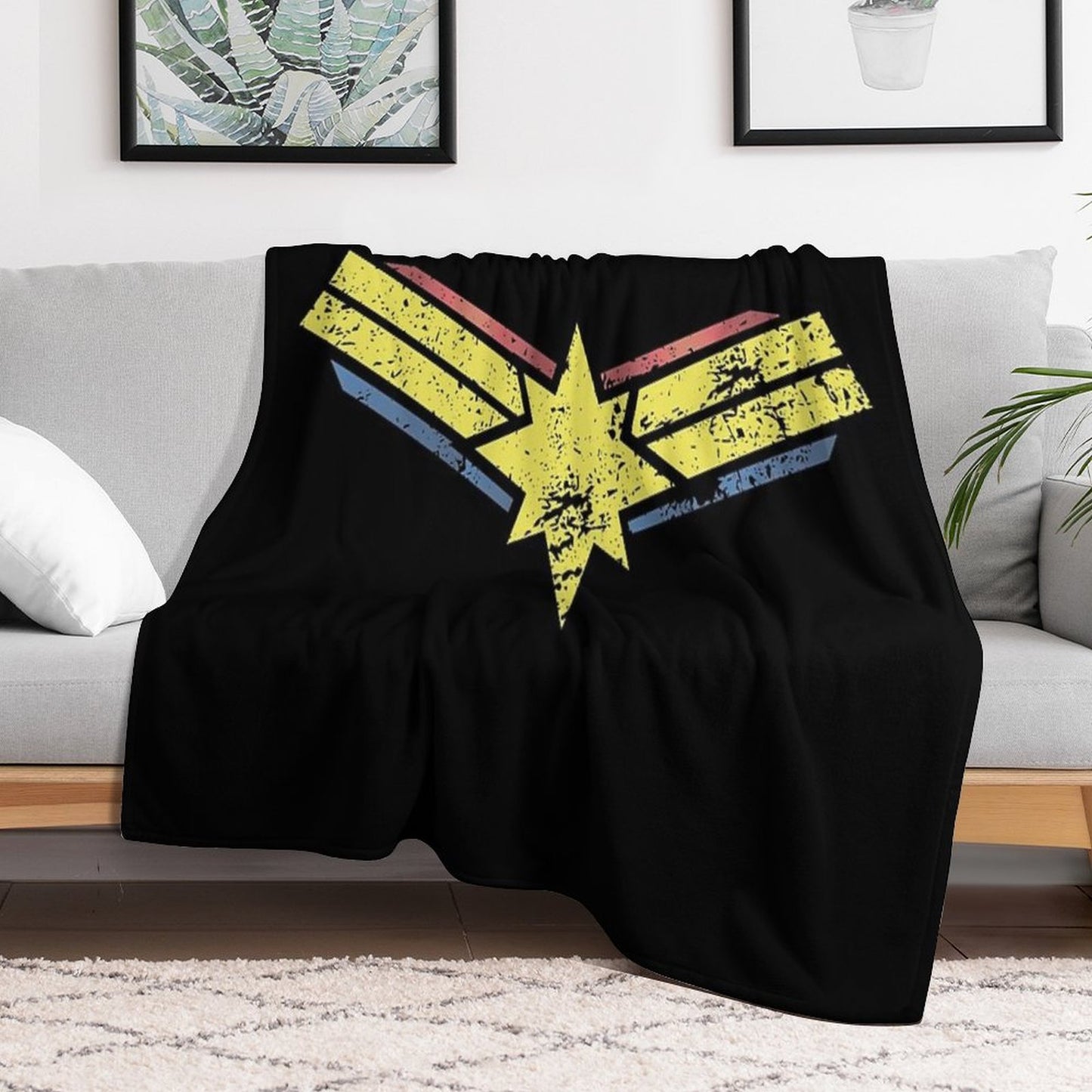 Gold, Red And Blue Star - Grunge - Distressed Throw Blanket