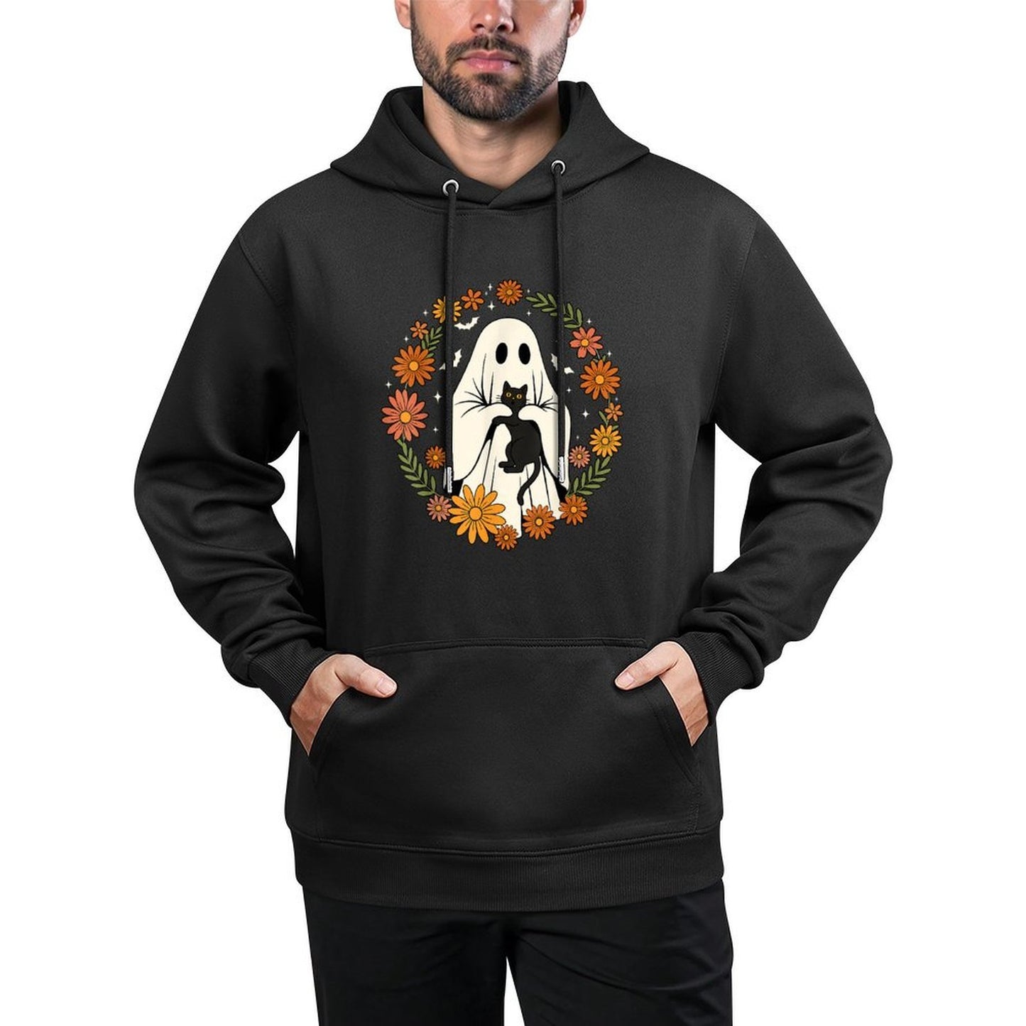 Halloween Ghost Black Cat Cute Funny Colorfast Hoodie