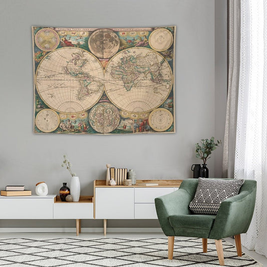 Vintage Map of The World (1672) 2 Tapestry