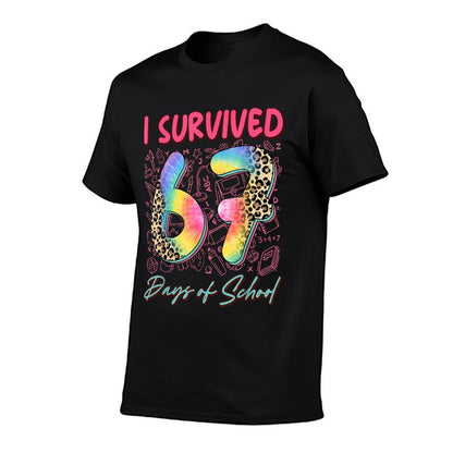 I Survived 67 Day of School Funny 6 7 Teach Student Leopard  Soft T-Shirt