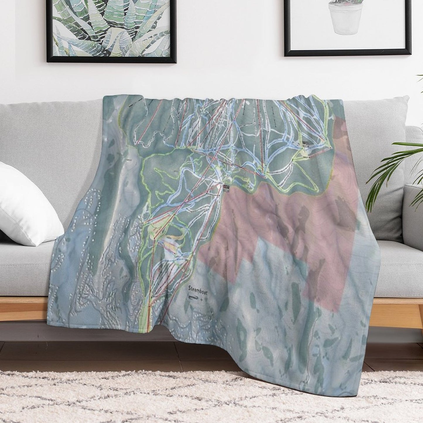 Steamboat Resort Trail Map Throw Blanket