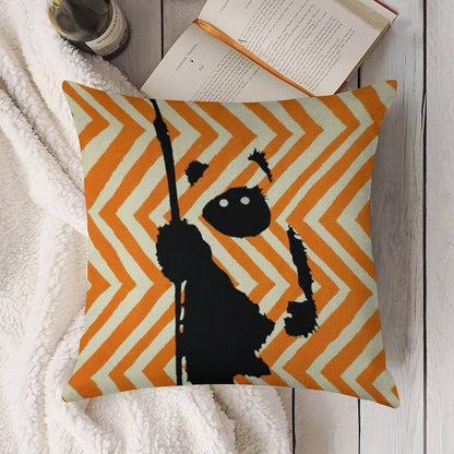 Ewok Chevron Orange Linen Throw Pillow Cover