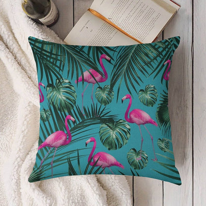 Tropical Flamingo Pattern #4 #tropical #decor #art Linen Throw Pillow Cover