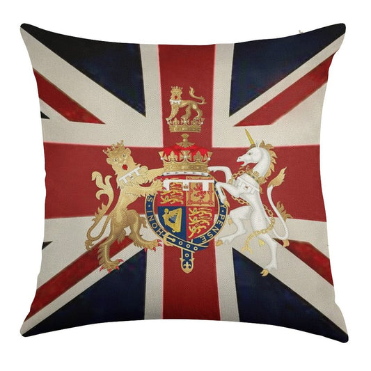 Union Jack with Windsor Insignia Linen Throw Pillow Cover