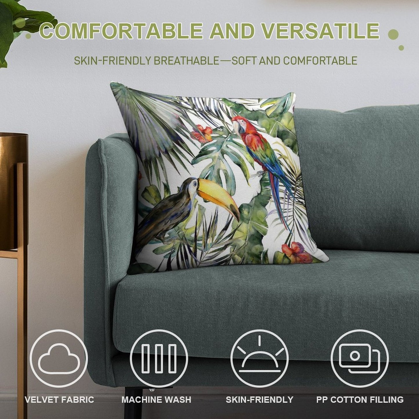 TROPICAL JUNGLE Soft Bedroom Essential Throw Pillow