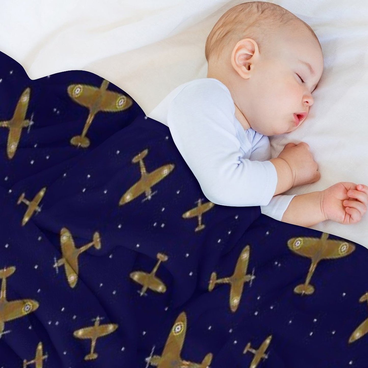 Spitfire War Planes in Flight on Navy Blue Throw Blanket