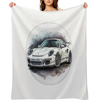 Porsche on Wheels of Fire Throw Blanket