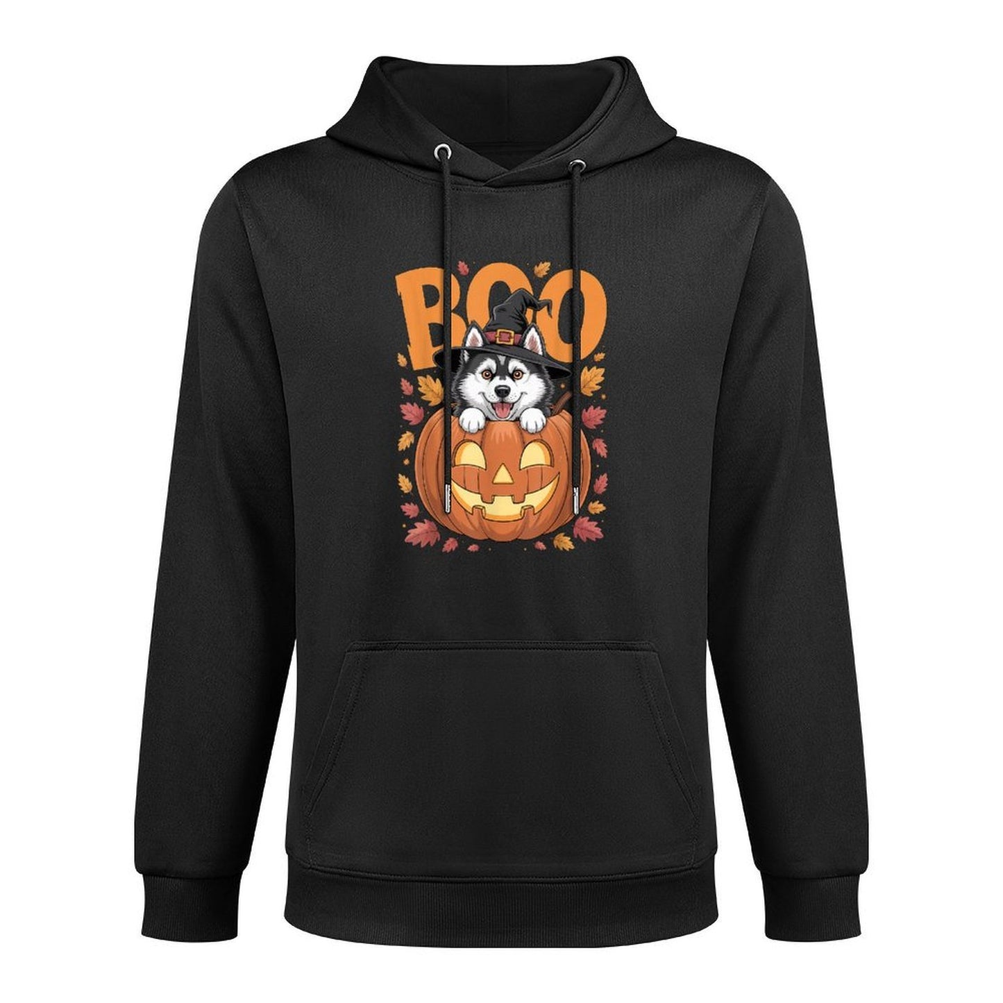 Husky Costume on Pumpkin Halloween Siberian Husky Medium-Weight Fabric Hoodie