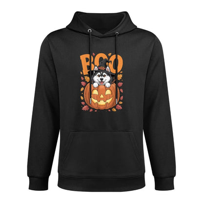 Husky Costume on Pumpkin Halloween Siberian Husky Medium-Weight Fabric Hoodie