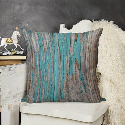 Shabby Rustic Weathered Wood Turquoise Linen Throw Pillow Cover