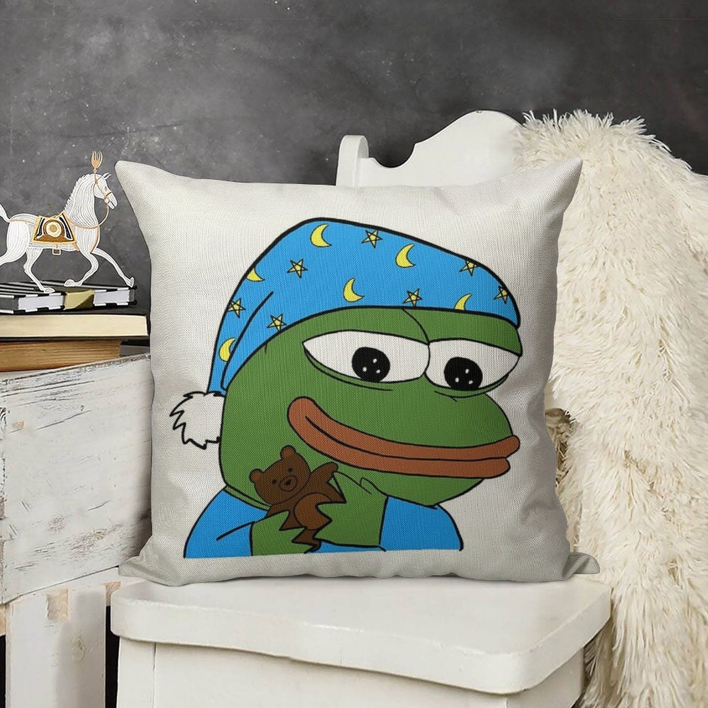 Bedtime Pepe - Sleepo Peepo Linen Throw Pillow Cover
