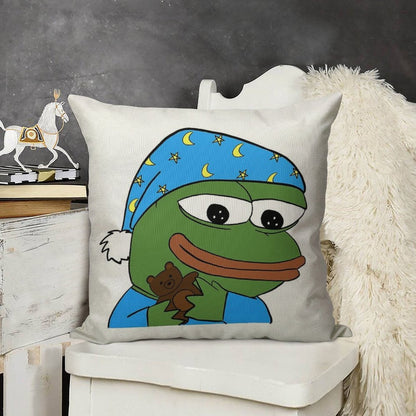 Bedtime Pepe - Sleepo Peepo Linen Throw Pillow Cover