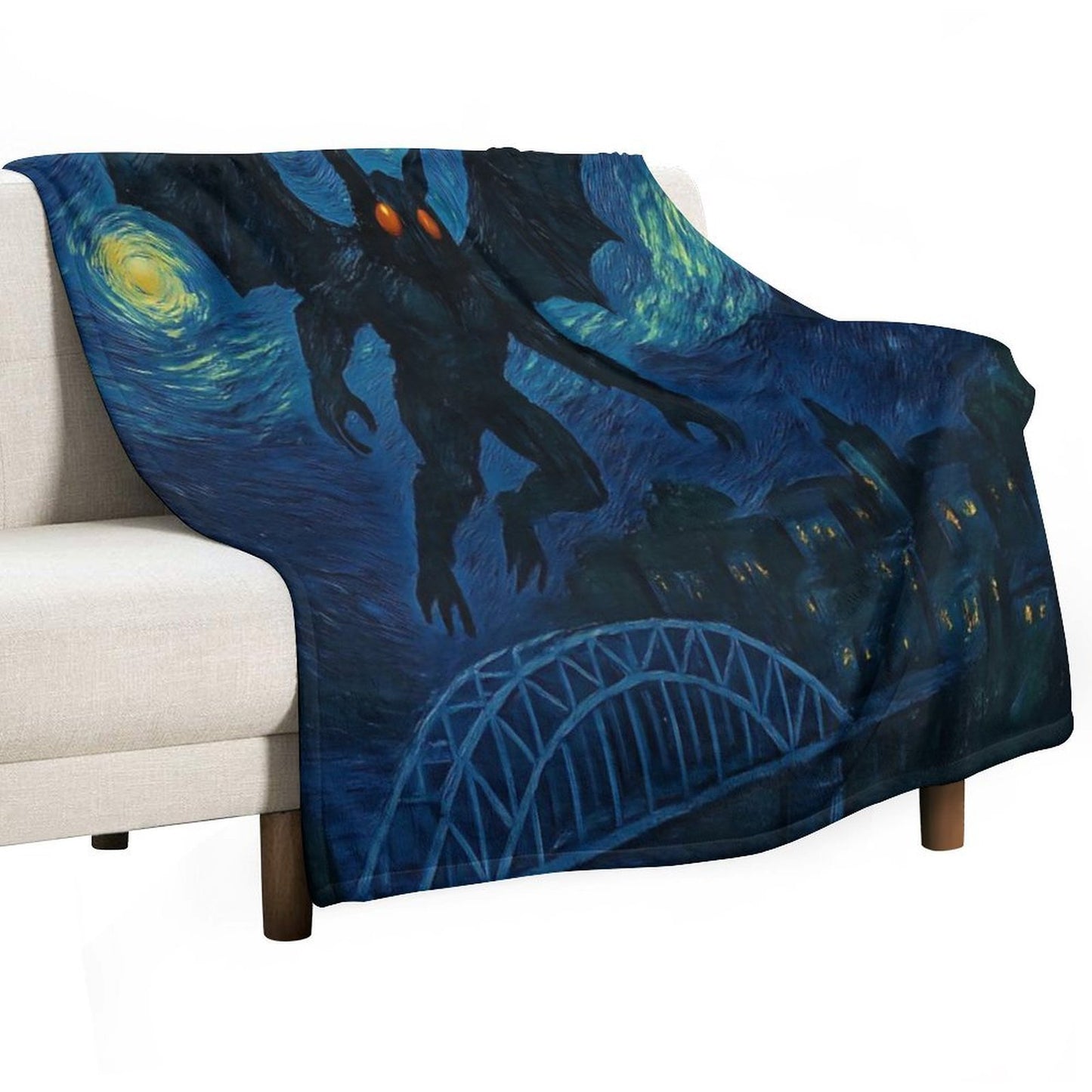 Mothman Over Point Pleasant on A Starry Night Throw Blanket