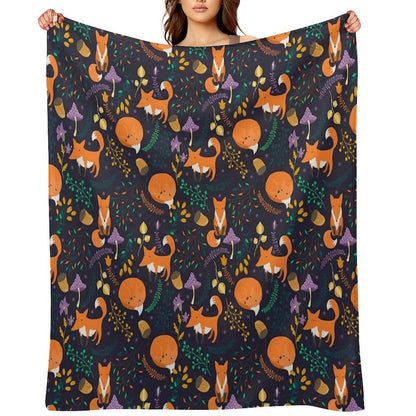 Foxes in The Magic Forest Throw Blanket