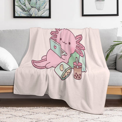 Cute Chilling Axolotl Throw Blanket