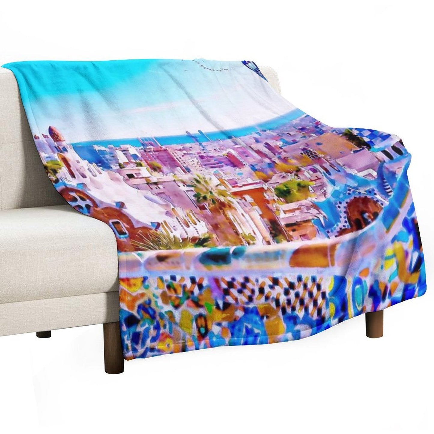 Barcelona's Park Guell in Watercolor Throw Blanket