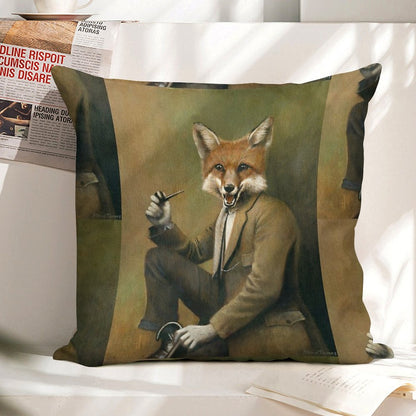 Vintage Mr Fox Linen Throw Pillow Cover