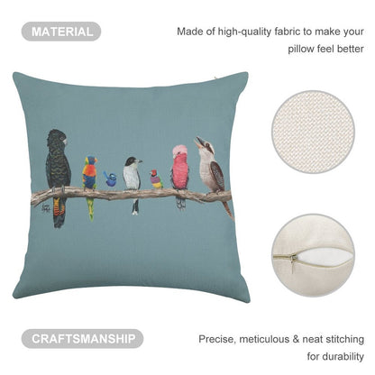 Australian Birds Linen Throw Pillow Cover