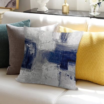 Blue Gray Abstract Soft Short Plush Fabric Throw Pillow