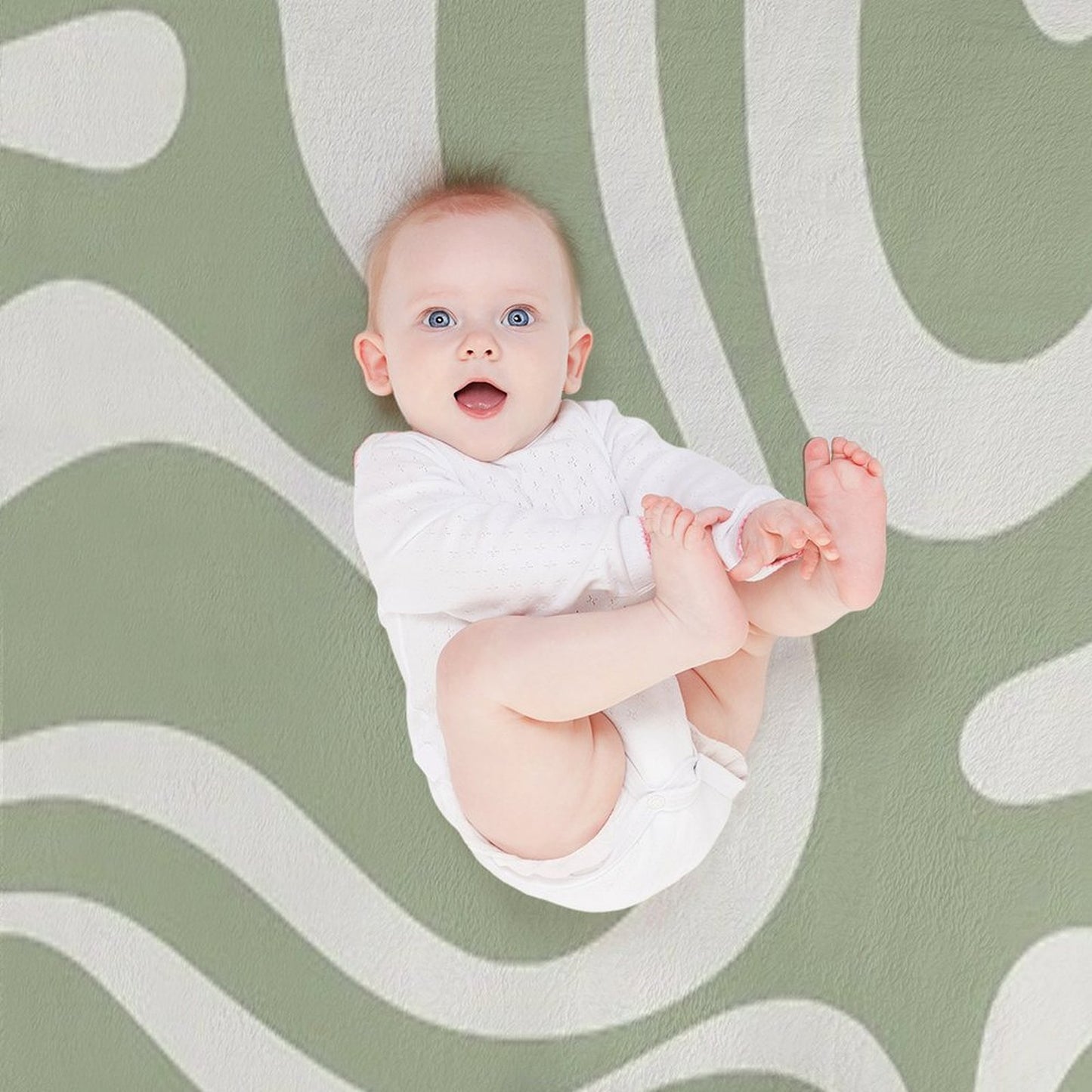 Liquid Swirl Abstract Pattern in Sage Green And Nearly White Throw Blanket