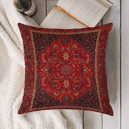 Red Persian Rug Linen Throw Pillow Cover