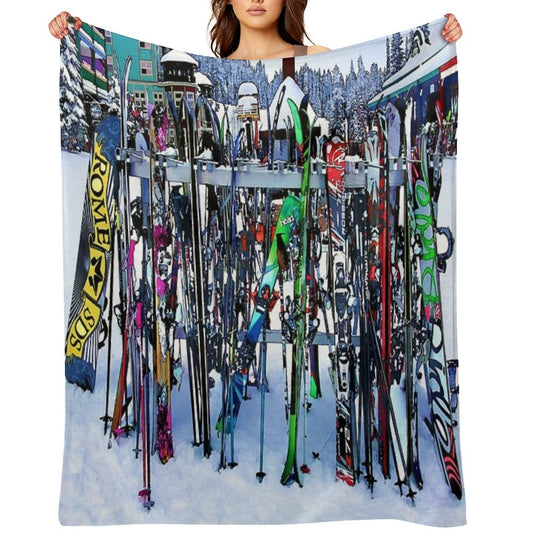 Ski Party - Skis And Poles Throw Blanket