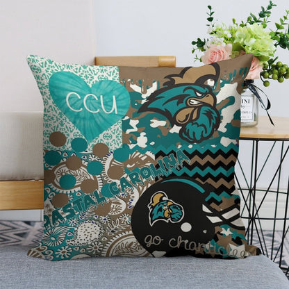 Coastal Carolina University Collage Linen Throw Pillow Cover