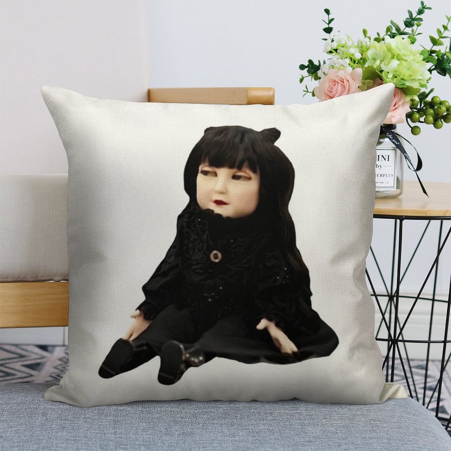 Nadja Doll Linen Throw Pillow Cover