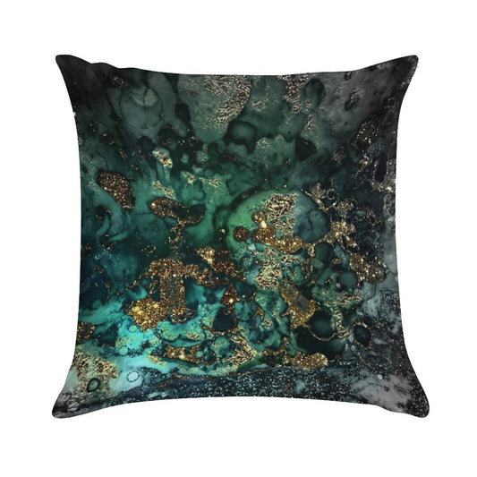 Gold Indigo Faux Malachite Marble Soft Decorative Cover Throw Pillow