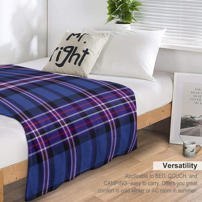 Tartan of Rangers Scotland Blue Background with Red White And Blue Lines And Black Throw Blanket