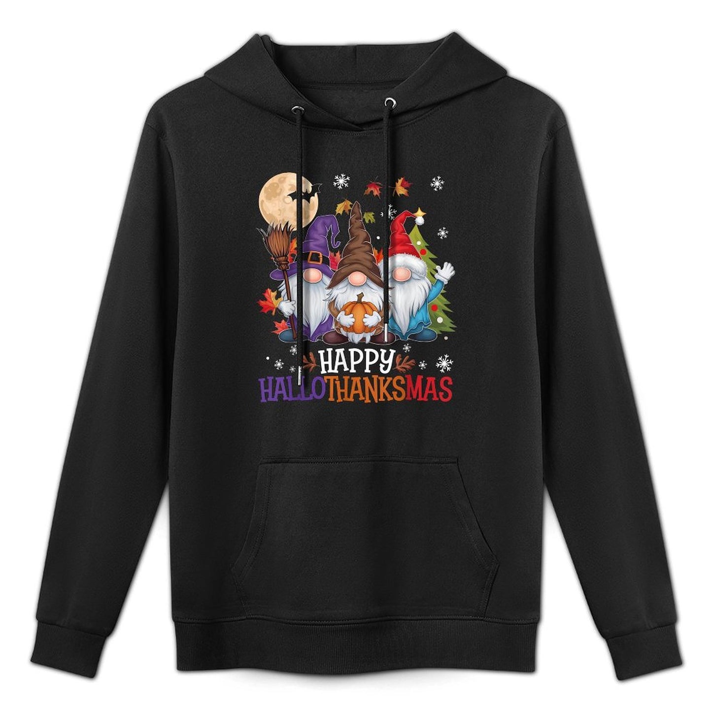 Gnomes Lover Halloween Merry Christmas Happy Hallothanksmas Cotton-Polyester Blend Hoodie