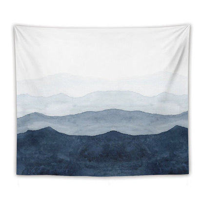 Mountains Ombre  Indigo Abstract Watercolor Tapestry
