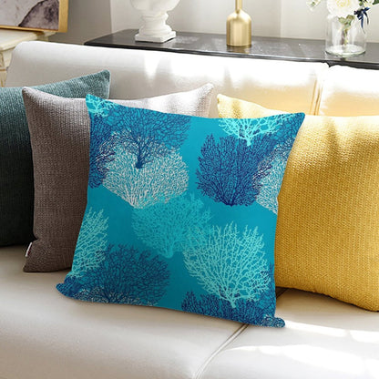 Fan Coral Print, Turquoise, Aqua And Cobalt Blue Soft Durable Construction Throw Pillow