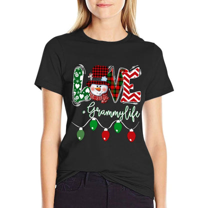 Grammy Snowman Love Grammy Life Christmas Red Plaid  Graphic-printed T-Shirt