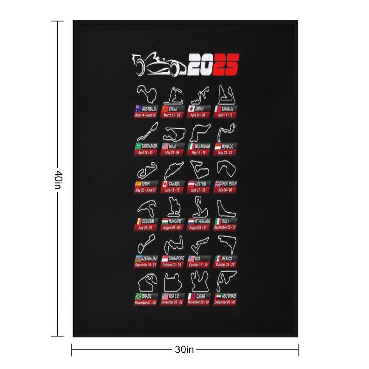 Calendar Formula Race Cars 2025 Circuits Sport Throw Blanket