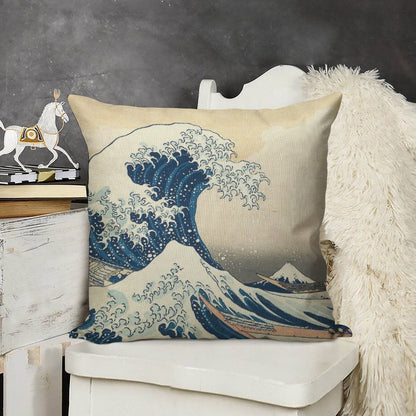 The Great Wave Off Kanagawa Linen Throw Pillow Cover