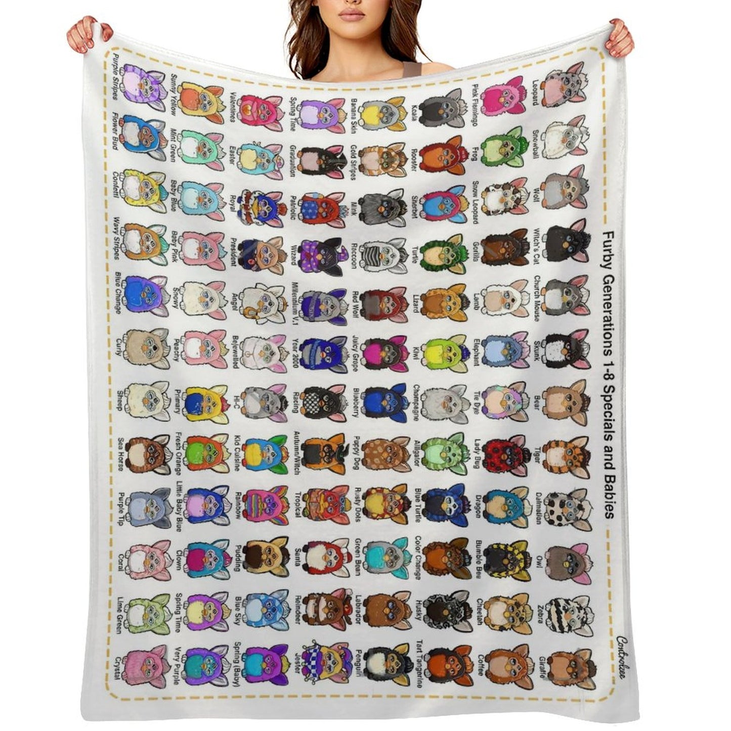 Furby Generations 1-8 Specials And Babies Throw Blanket